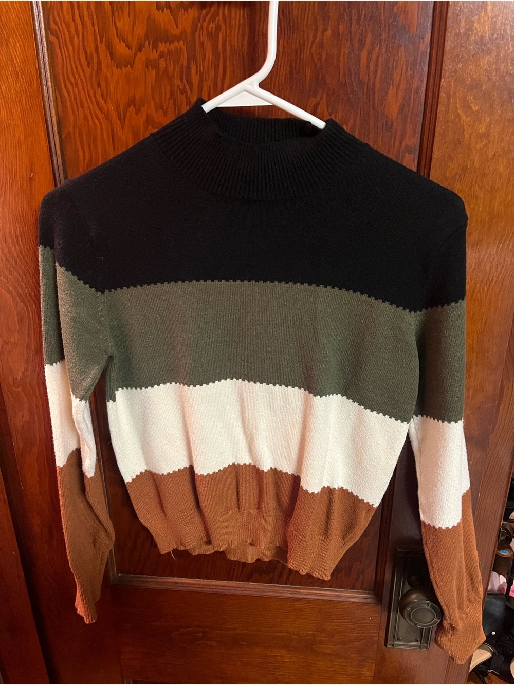Baltic Born Black, Olive, White & Brown Colorblock Mock Neck Sweater